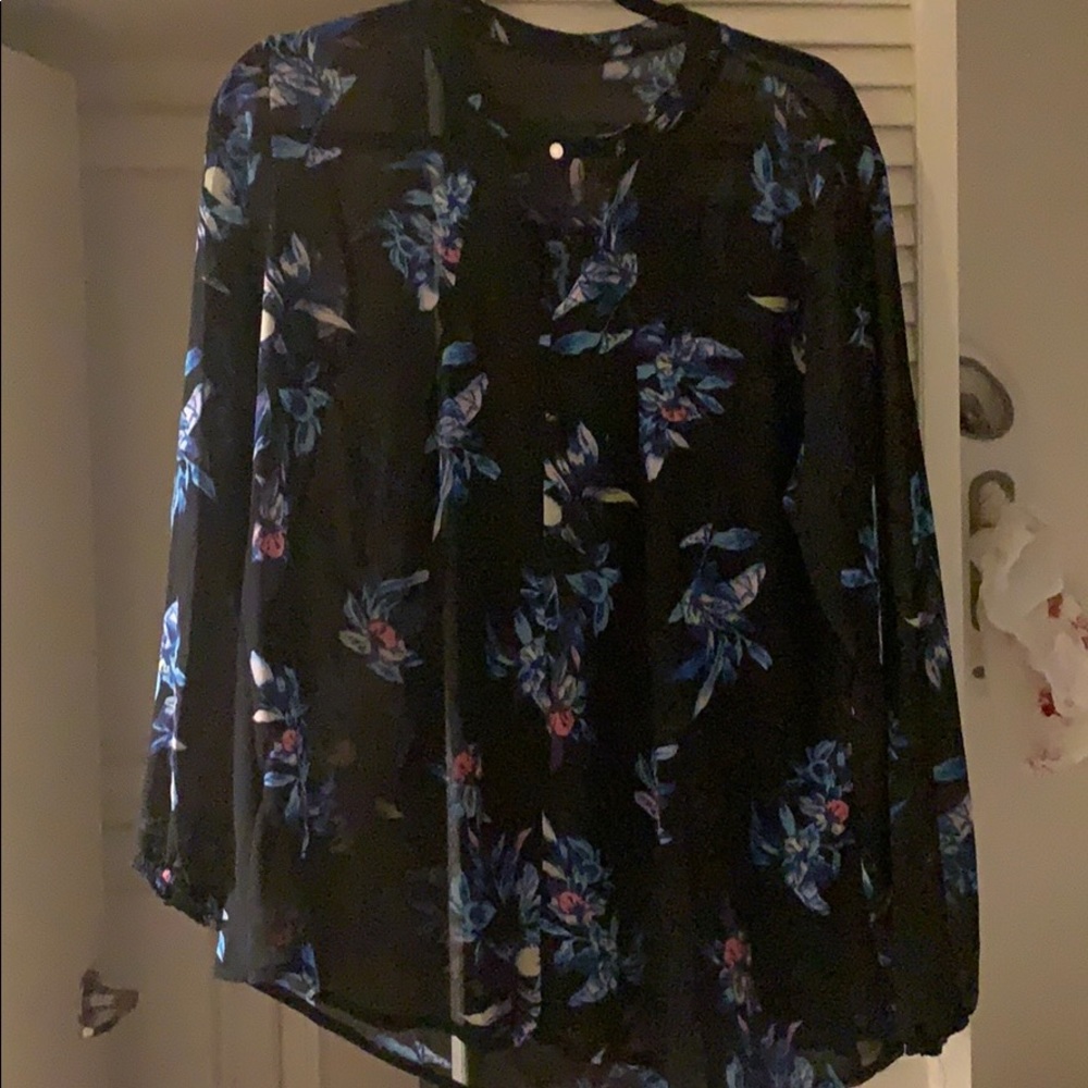 XXL Floral black long sleeve chiffon shirt